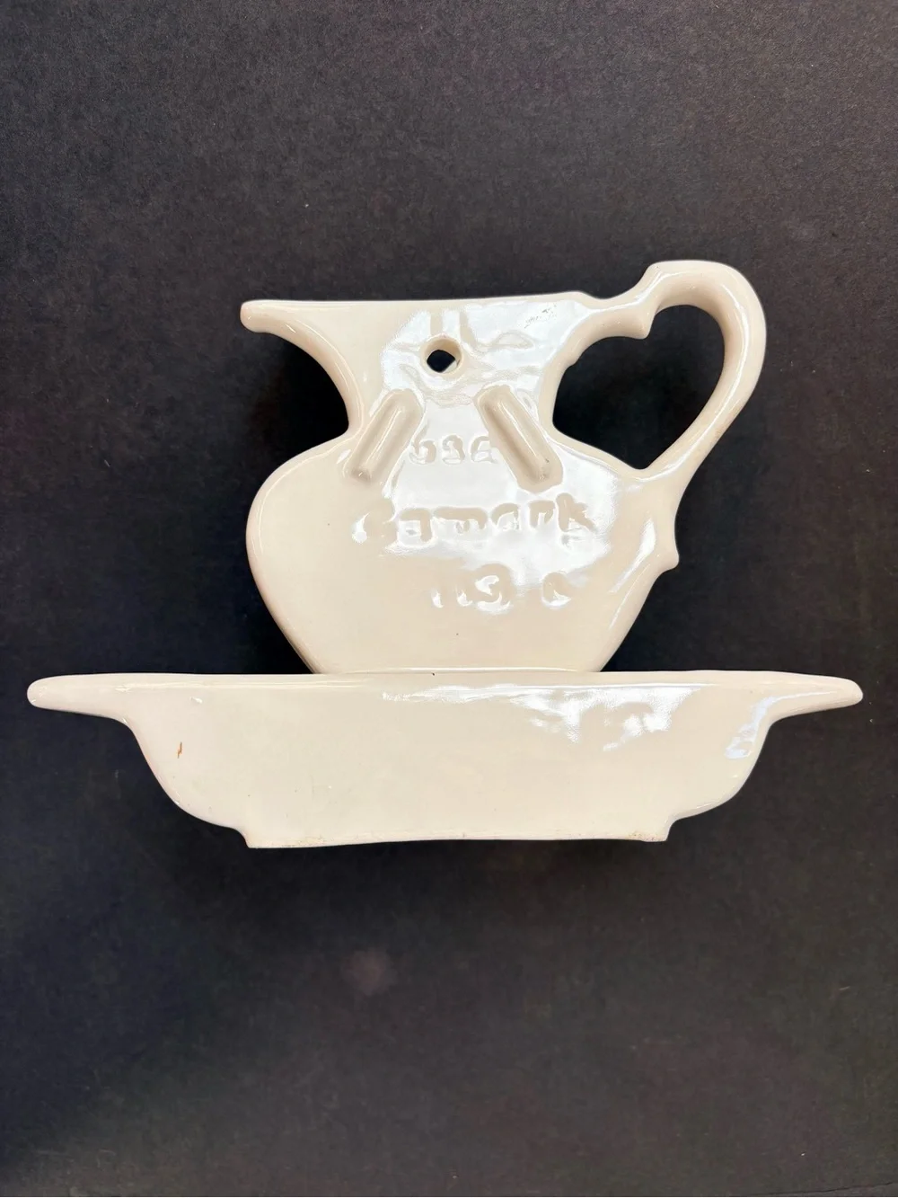 Vintage Camark Pottery Cream Ceramic Pitcher and Basin Wall Pocket/Vase